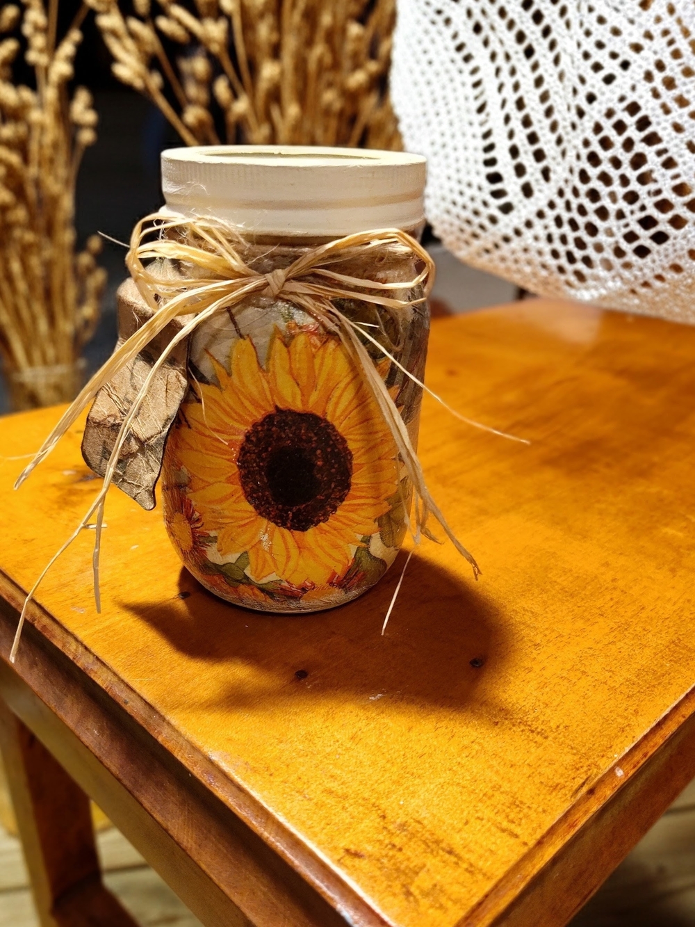 Sunflower Mason Jar Décor - Rustic Yellow Home Party Accent